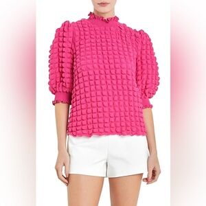 ENGLISH FACTORY Pink Bubble Mock Neck Top M